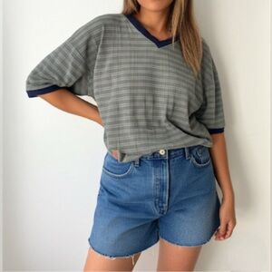 Stanfield’s 90s Y2K Vintage Cotton V Neck Skater Style‎ Grunge Short Sleeve Top
